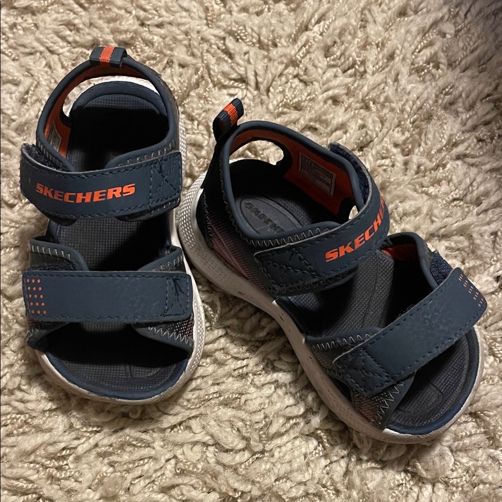Skechers Kids Navy and Orange Hook-and-Loop Sport Sandals